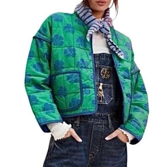 Free People Chloe Jacket Top Floral Print Quilted Dolman Long Sleeve XL 285679 - Picture 3 of 9